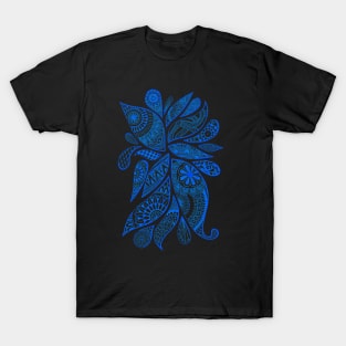 Abstract Zentangle Swirls Design (blue on black) T-Shirt